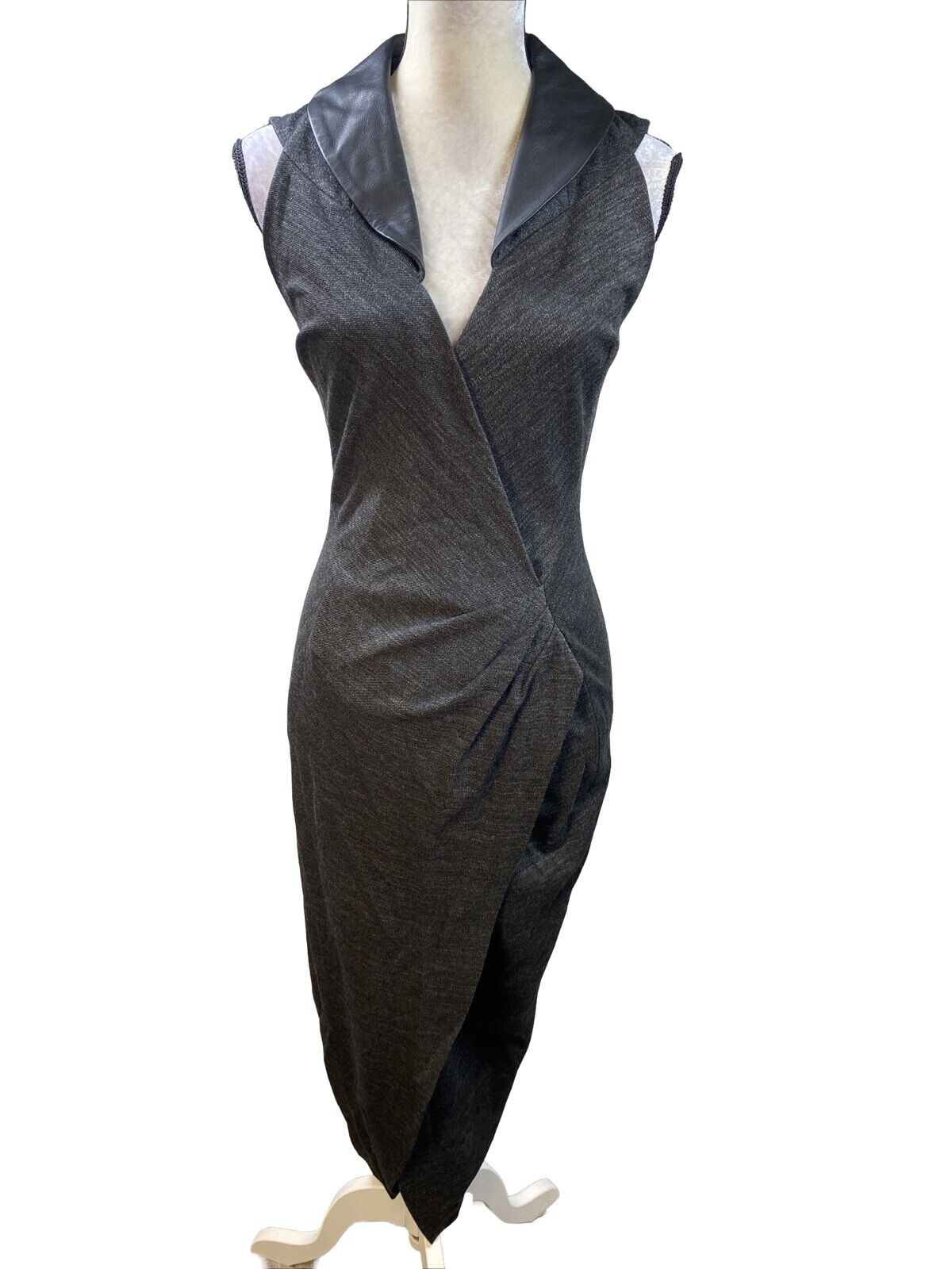 NEW Tt Collection Women's Charcoal Gray Kadie Leather Trim Dress - S