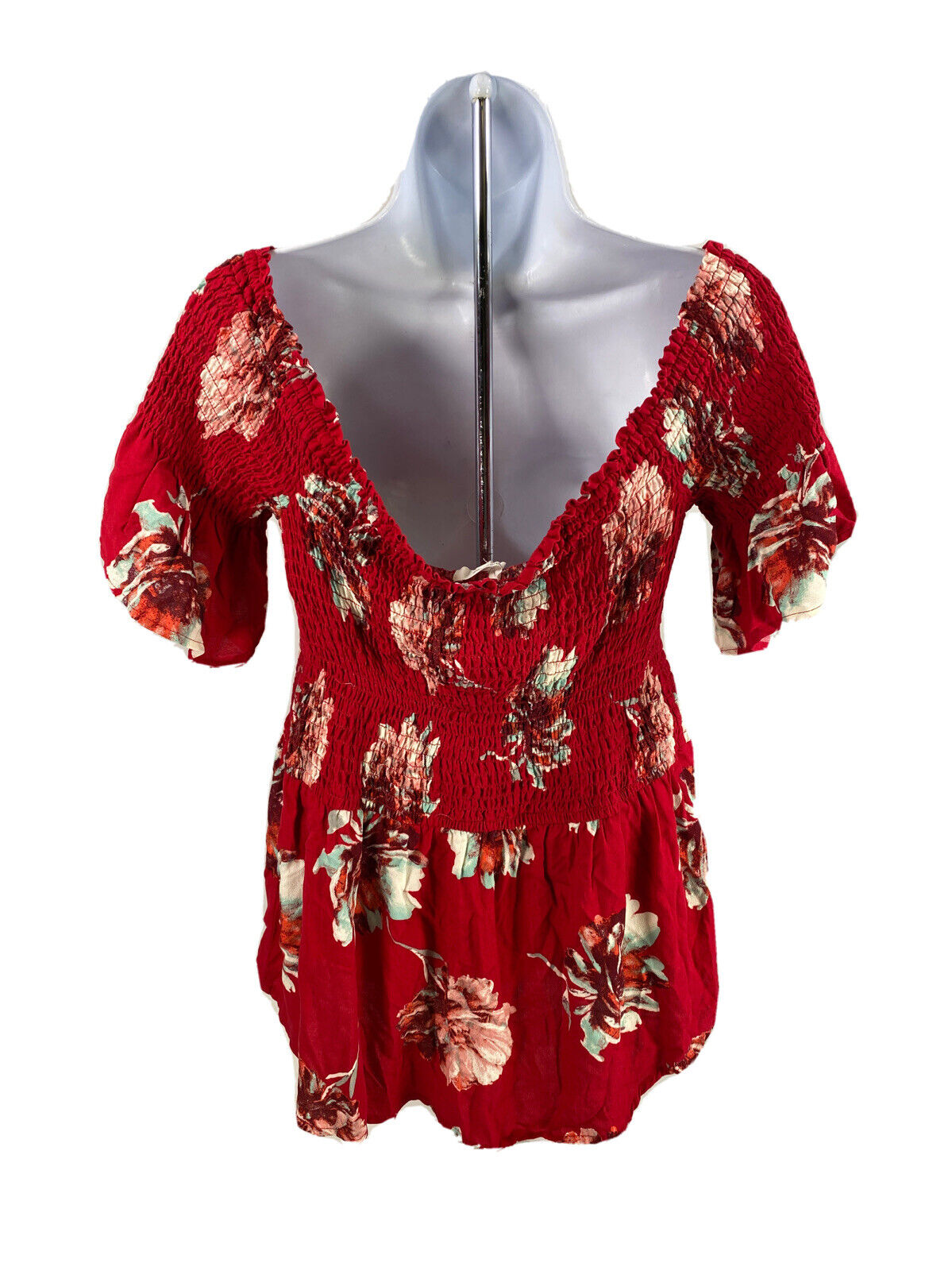 NEW Maurices Women's Red Floral Off The Shoulder Smocked Blouse - L