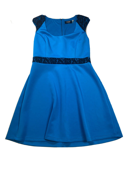 Guess Women's Blue Lace Accent Sleeveless Shift Dress - 12