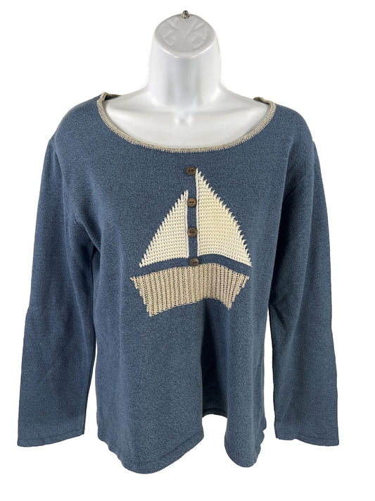 Orvis Women's Blue Sail Boat Long Sleeve Sweater - S