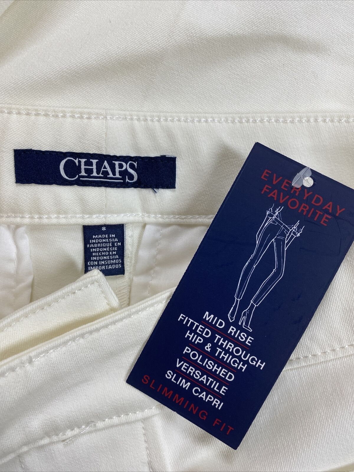 NEW Chaps Women's White Cotton Blend Stretch Crop Capri Pants - 8