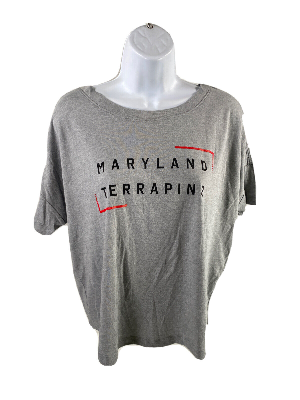 NUEVA camiseta Under Armour gris Maryland Terrapins con espalda de malla para mujer - M