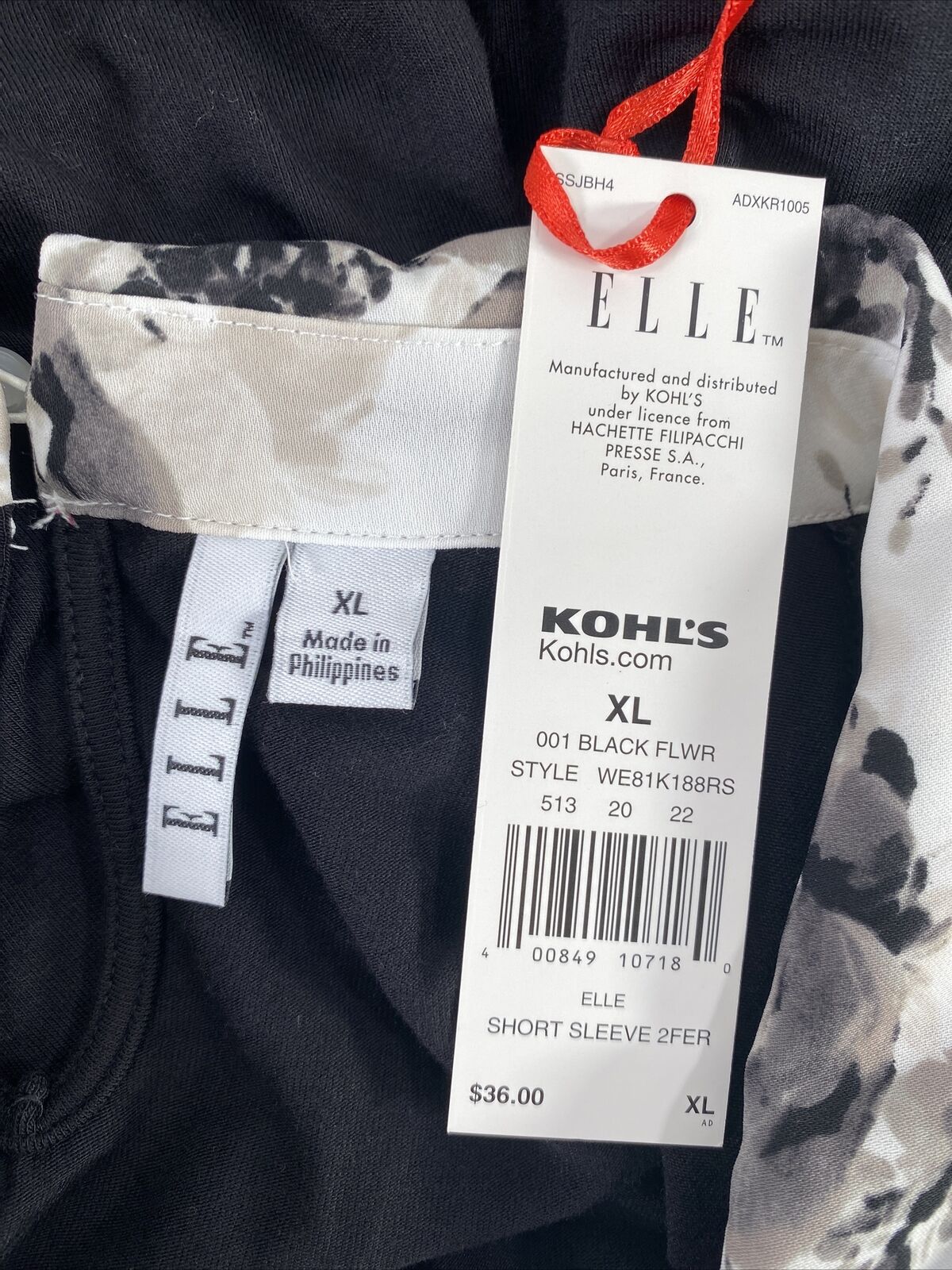 NEW Elle Women's Black Floral Short Sleeve Collared Blouse - XL
