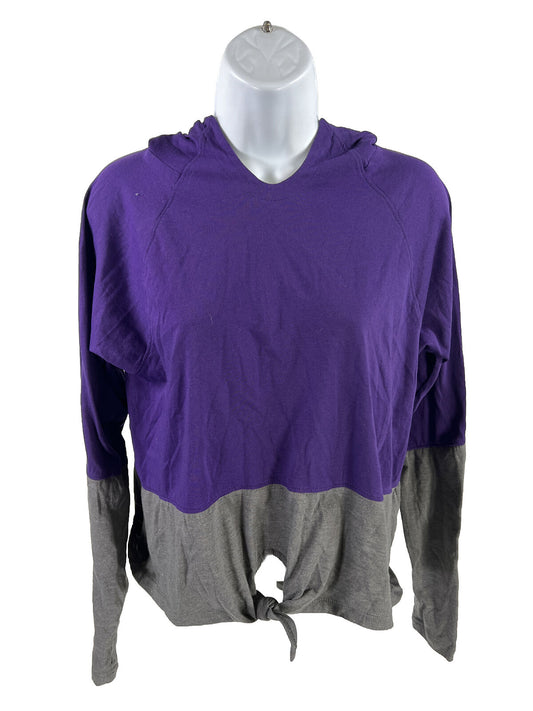 Under Armour Women's Gray/Purple Tie Front Cropped Hoodie Shirt - L