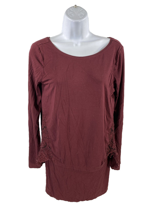 White House Black Market Women's Red Layered Boat Neck Top - XS