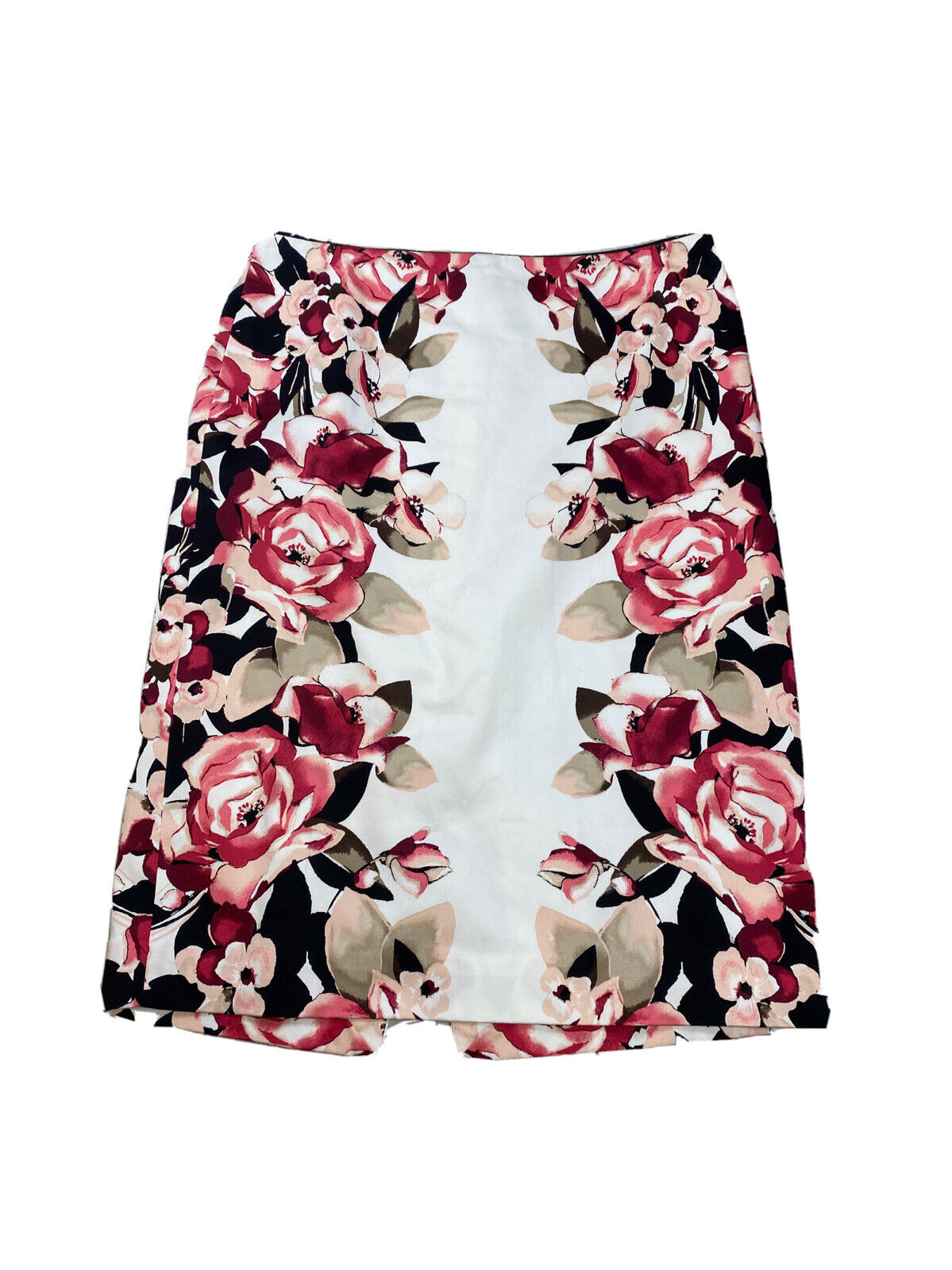 White House Black Market Womens White & Red Floral Lined Pencil Skirt - 6