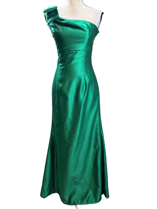 NEW Jessica McClintock Emerald Green One Shoulder Full Length Dress - 6