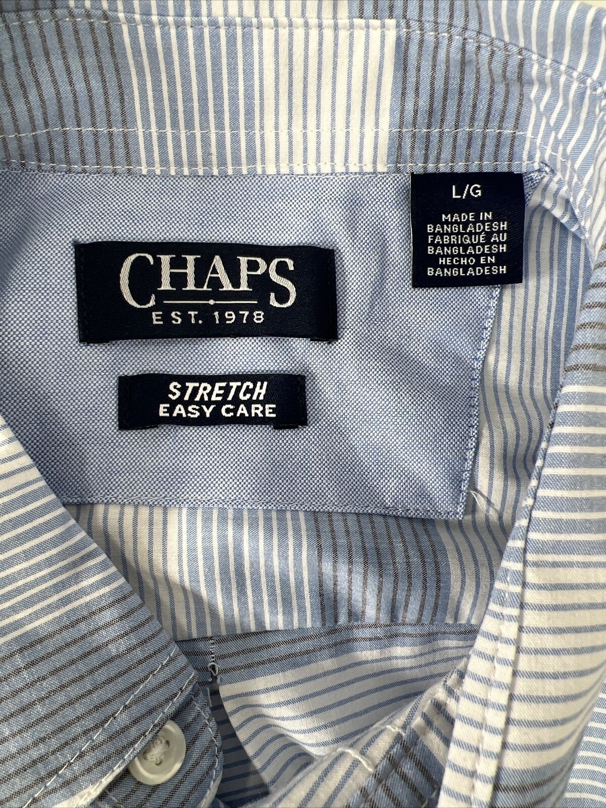 NUEVA camisa con botones de manga larga a rayas azules de Chaps para hombre - L
