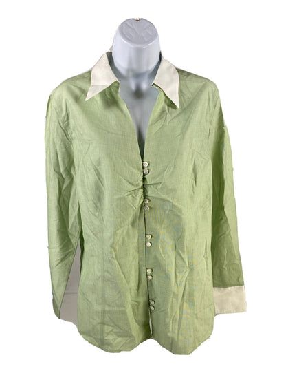 NEW Ann Taylor Women's Green Collared Button Up Blouse - 12