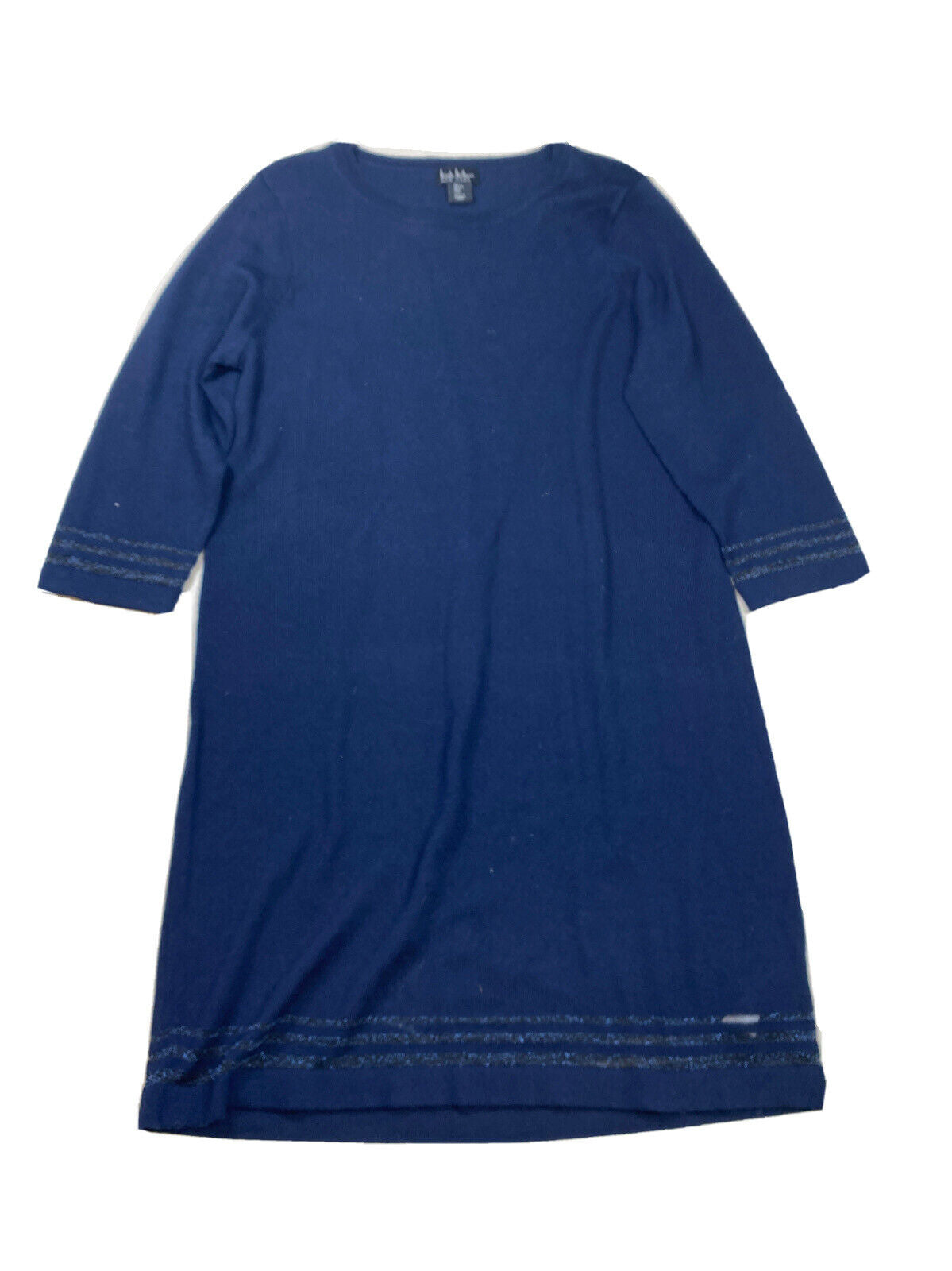 NEW Nicole Miller Women's Blue Sheer Knit 3/4 Sleeve Sweater Dress - L