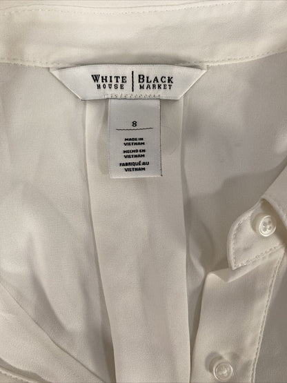 White House Black Market Women's White Roll Tab Sheer Top Blouse - 8