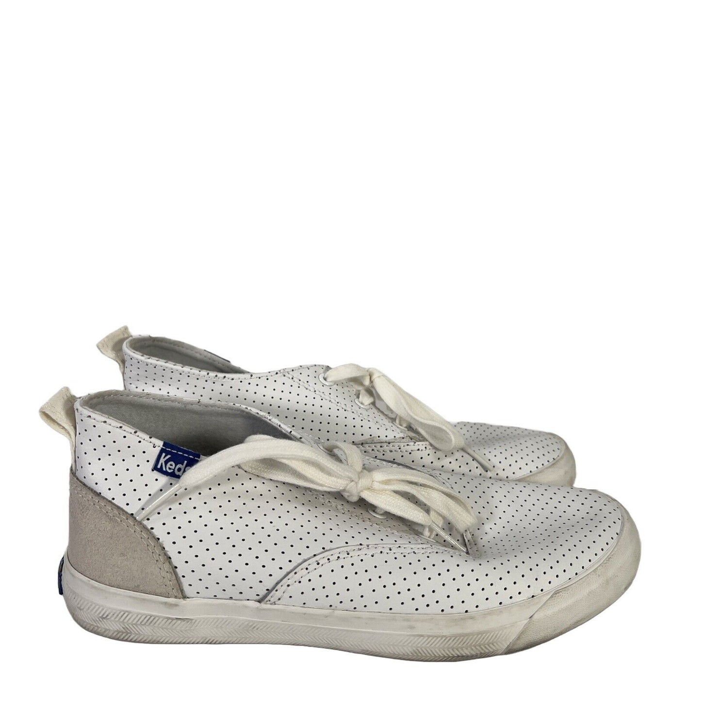 Keds Women's White Perforated Leather Lace Up Sneakers - 7