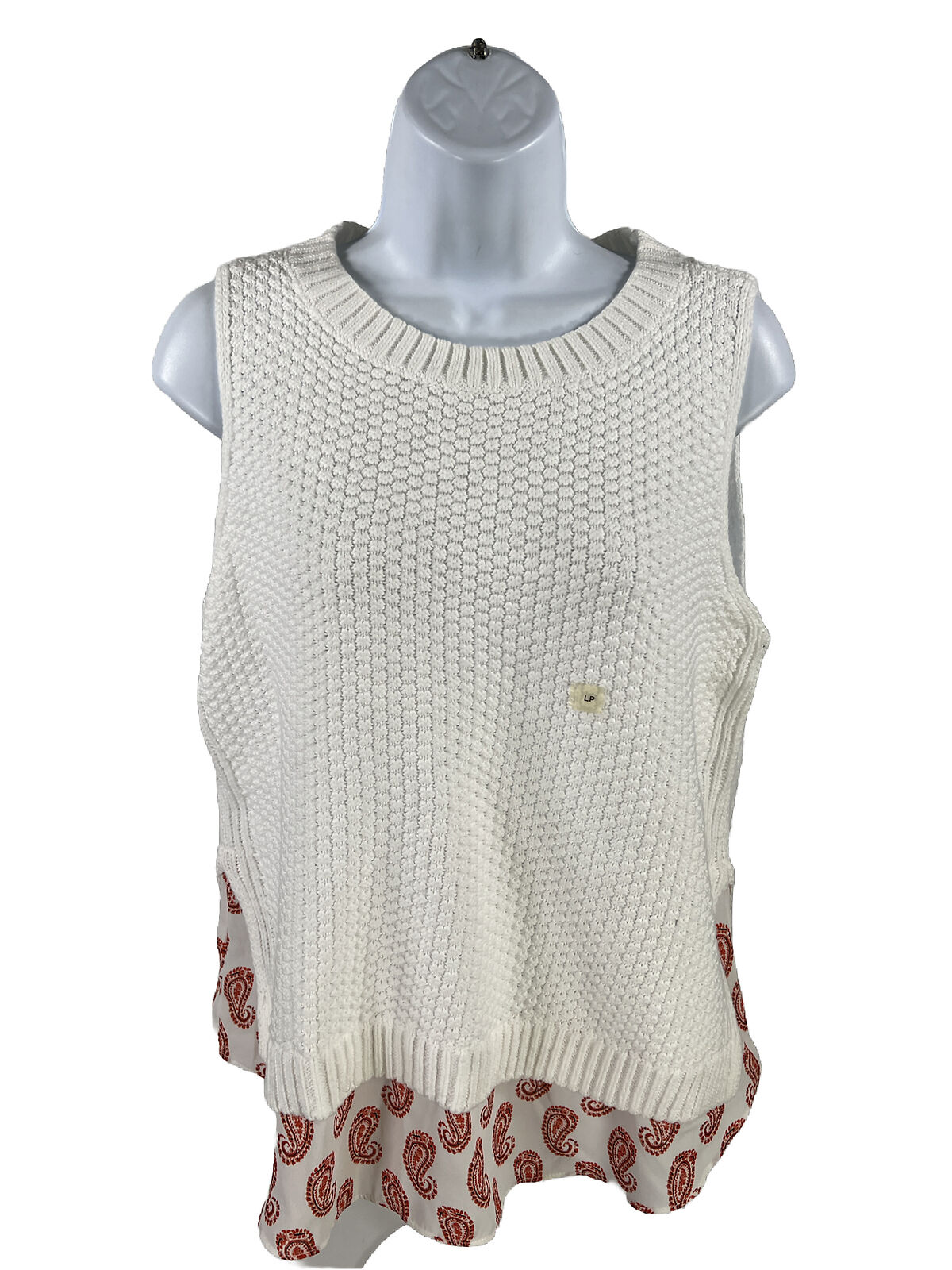 NEW LOFT Women's White Sleeveless Knit Tank Sweater - L Petite