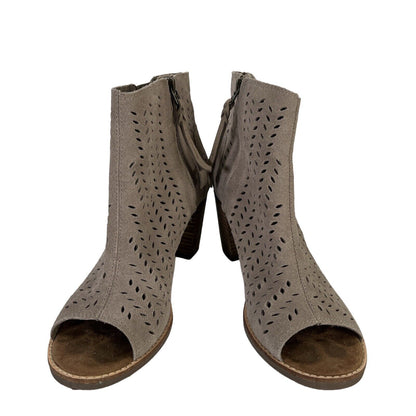 Toms Women's Taupe/Gray Peep Toe Block Heel Booties - 7.5