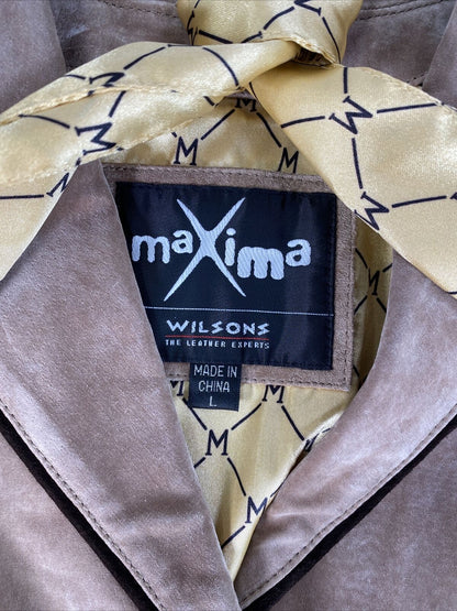 Maxima Women's Beige Suede Leather Button Front Jacket Sz L