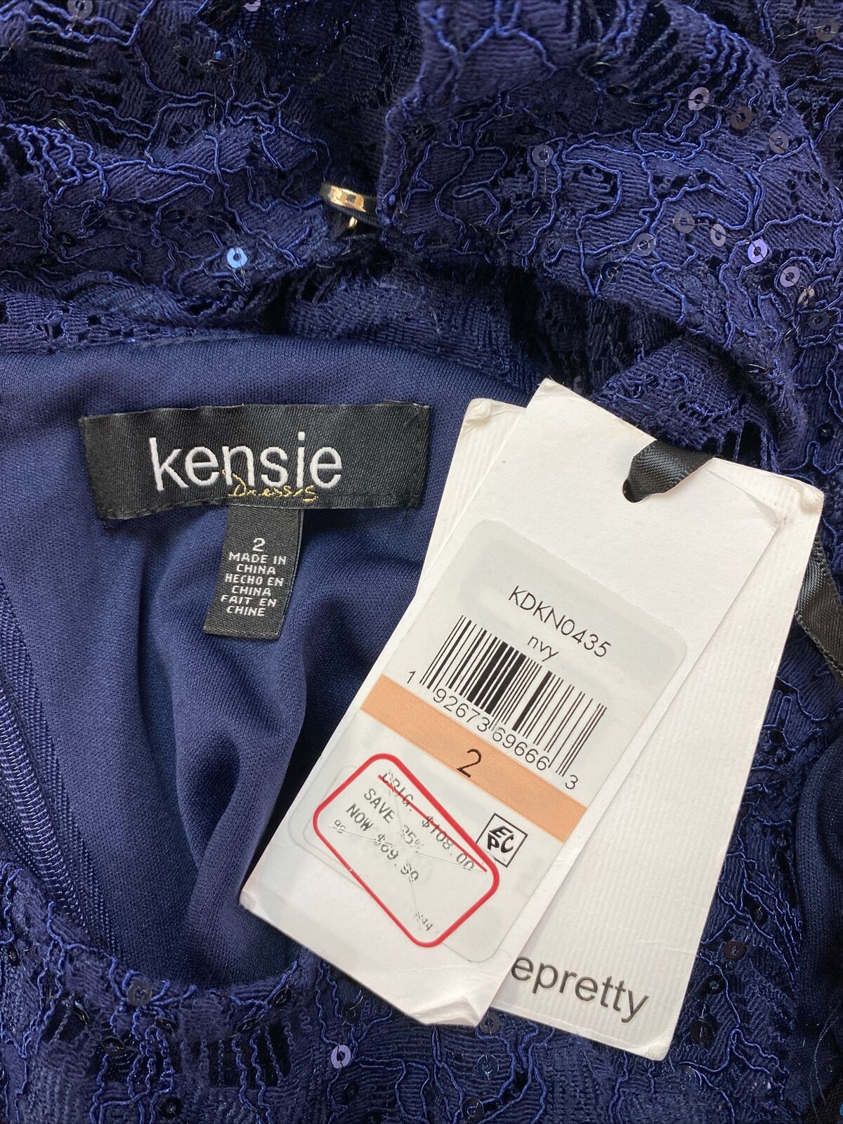 NEW Kensie Women's Navy Blue Sequin Lace Sheath Dress Sz 2