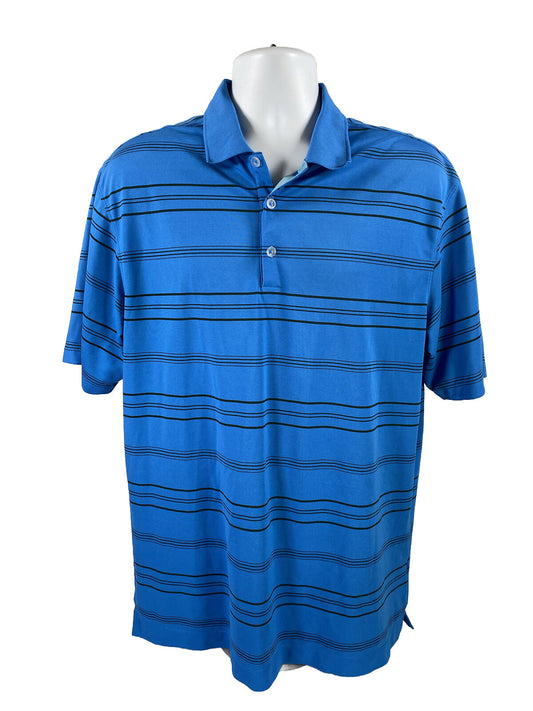 Nike Men's Blue Striped Short Sleeve FitDry Polyester Golf Polo Shirt - L