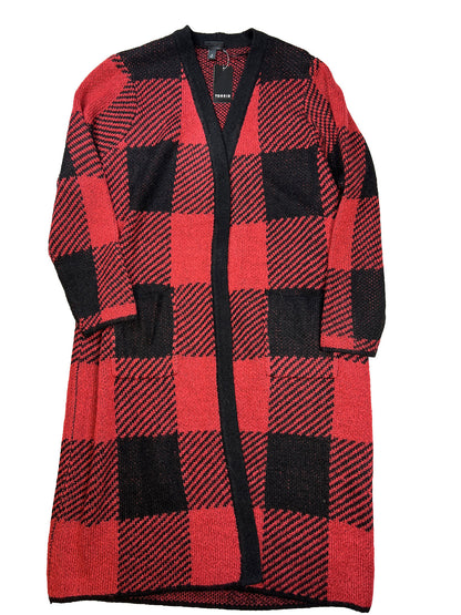 Torrid Suéter tipo cárdigan de punto largo rojo y negro para mujer - Plus 0X