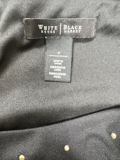White House Black Market Women's Black Rhinestone Studs Blouson Dress - 4