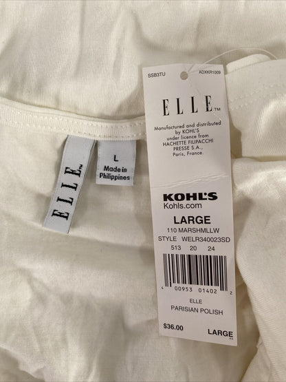 NUEVA camiseta de manga corta con frente cruzado blanco Elle para mujer - L