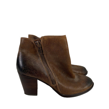 Sofft Women's Brown Leather Zip Side Block Heeled Ankle Booties - 9.5
