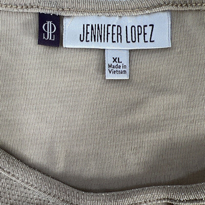 NUEVO Jennifer Lopez Blusa de manga larga con abertura metálica en color beige para mujer - XL
