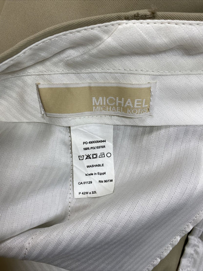 Michael Kors Men's Beige Polyester Flat Front Dress Pants - 42x32