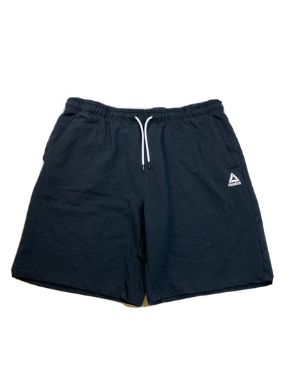 Reebok Pantalones cortos deportivos informales con cintura con cordón negro para hombre - 2XL