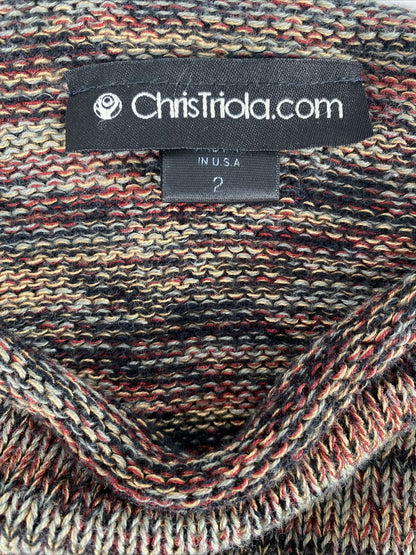 Chris Triola Women's Brown/ Multi-Color Short Sleeve Sweater - 2