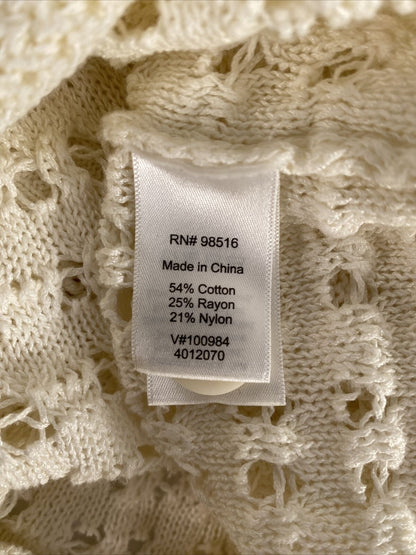Coldwater Creek Women's White Open Chunky Knit Cardigan Sweater - L