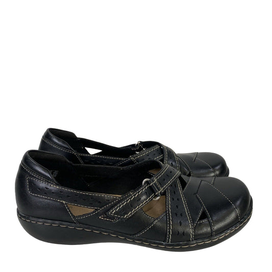 Clarks Collection Women's Black Leather Mary Jane Comfort Shoes - 9.5W