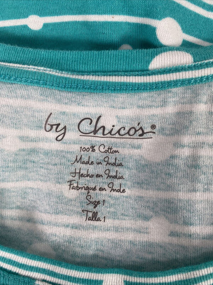 Chico's Women's Blue Striped 100% Cotton Sleeveless Tank Top - 1/US M