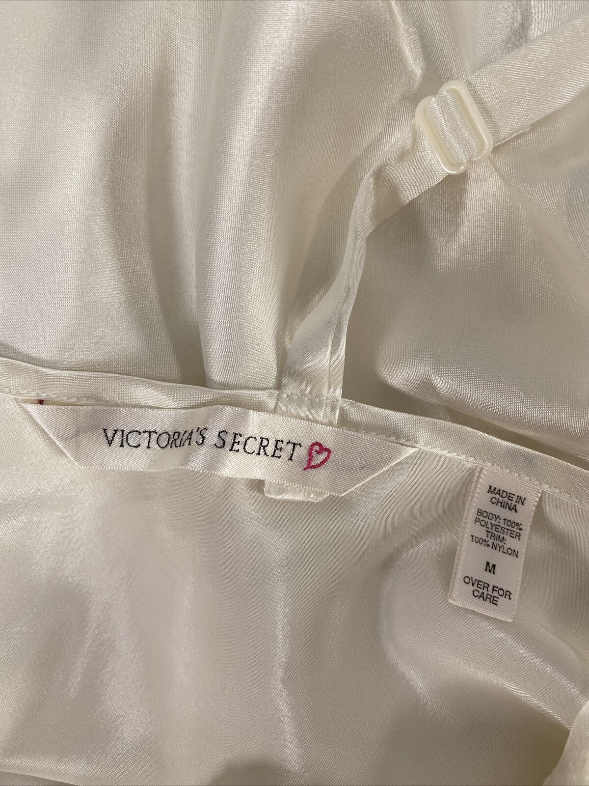 Victoria's Secret Women's White Embroidered Sequin Front Satin Slip - M