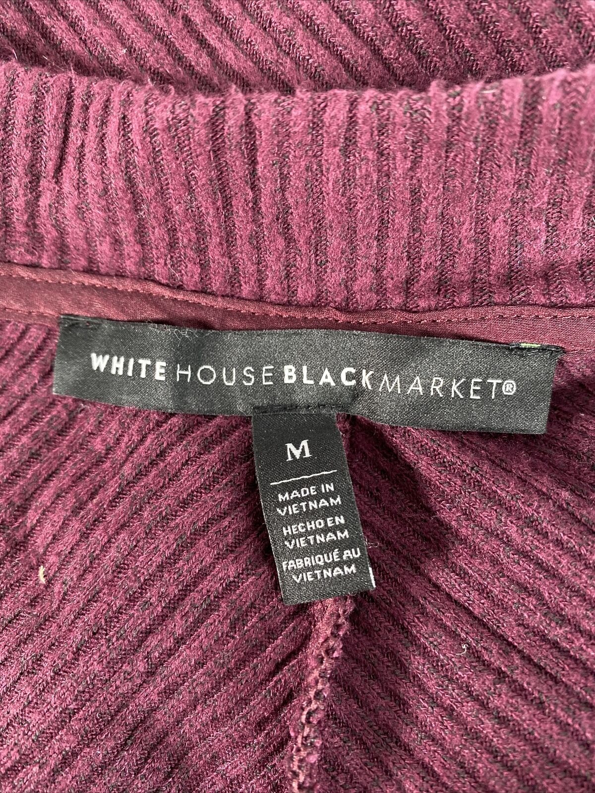 White House Black Market Women's Burgundy V-Neck Cozy Knit Sweater - M
