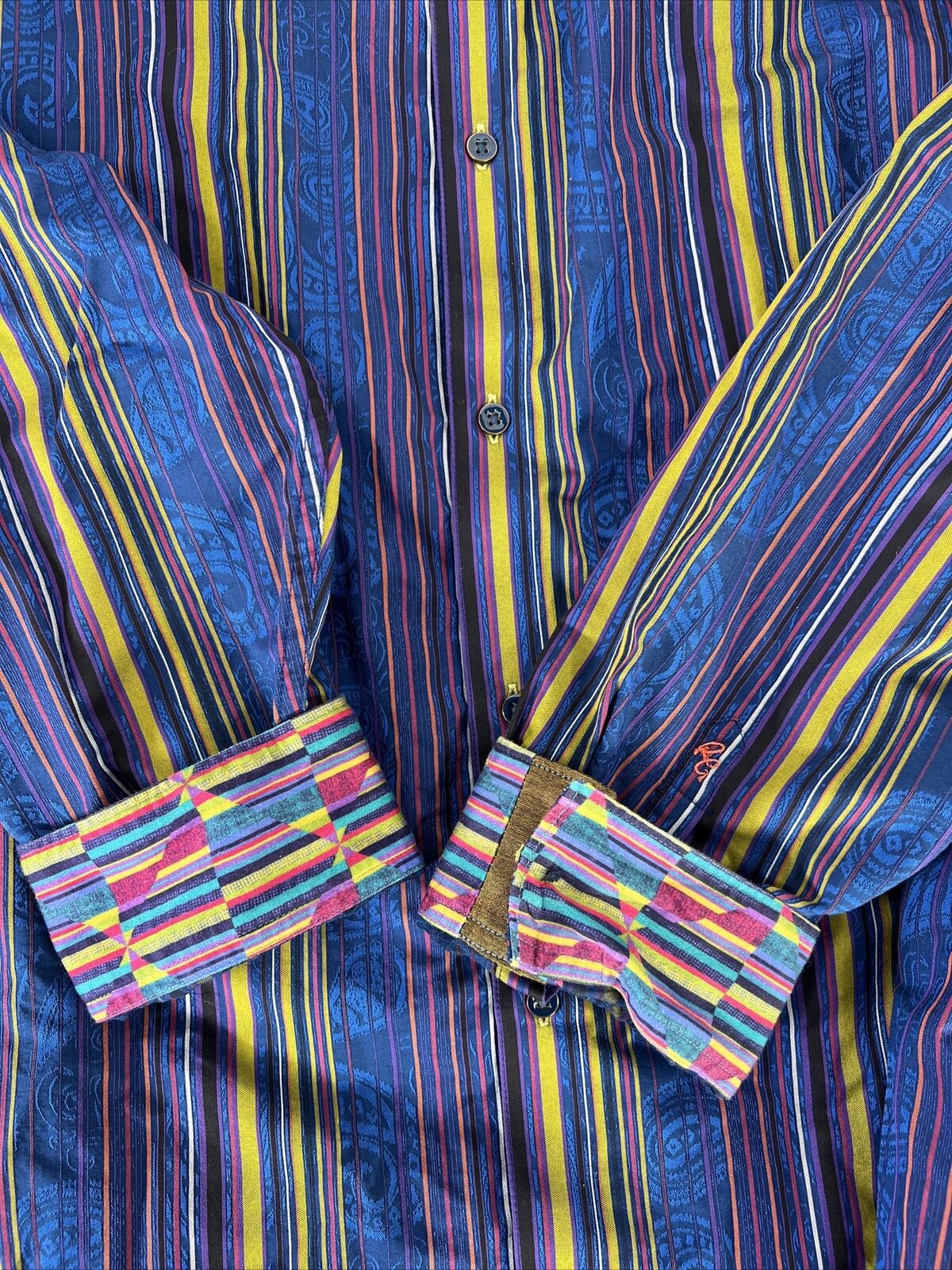 Robert Graham Men's Blue Striped Long Sleeve Button Up Shirt 4XL