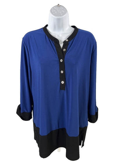 Chico's Top Easywear con mangas enrollables azules para mujer - 2/US L