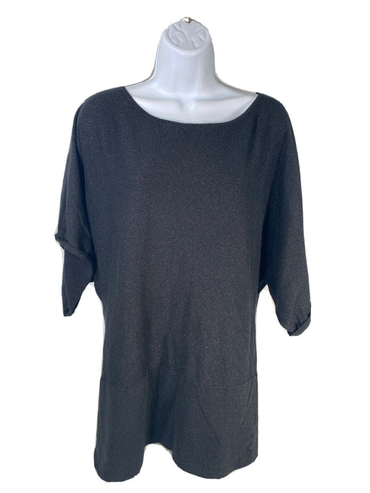 Coldwater Creek Women's Black Metallic Short Sleeve Sweater Sz L/14