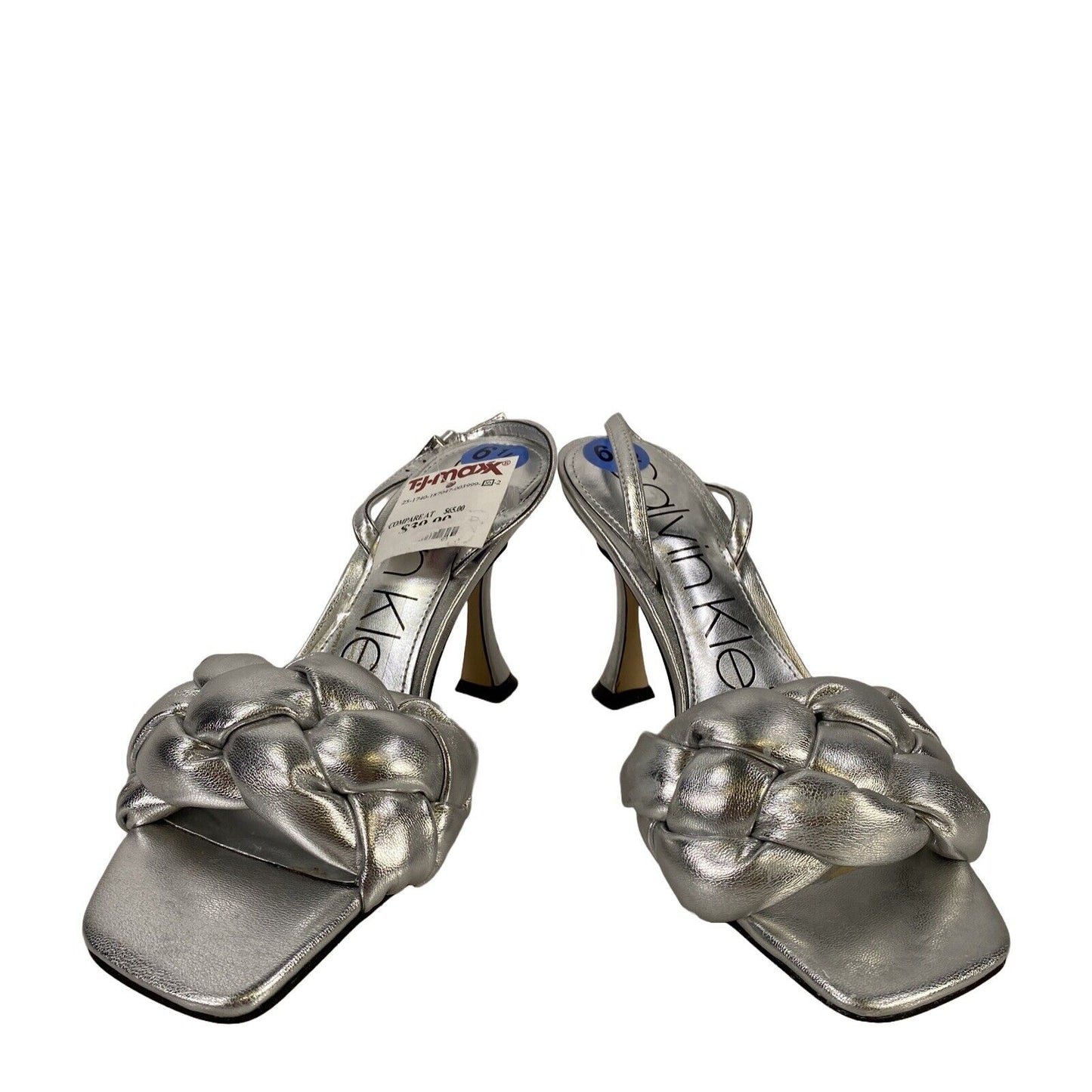 Calvin Klein Women's Silver Synthetic Slingback Heel Sandals - 6.5
