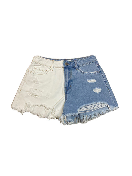 NUEVOS pantalones cortos recortados de mezclilla azul y blanco con bloques de color Vervet para mujer - XS