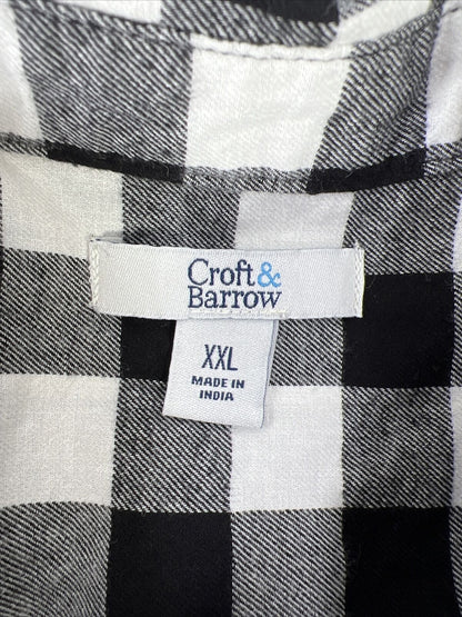 NEW Croft and Barrow Women's Black Plaid Extra Soft Flannel Shirt - XXL
