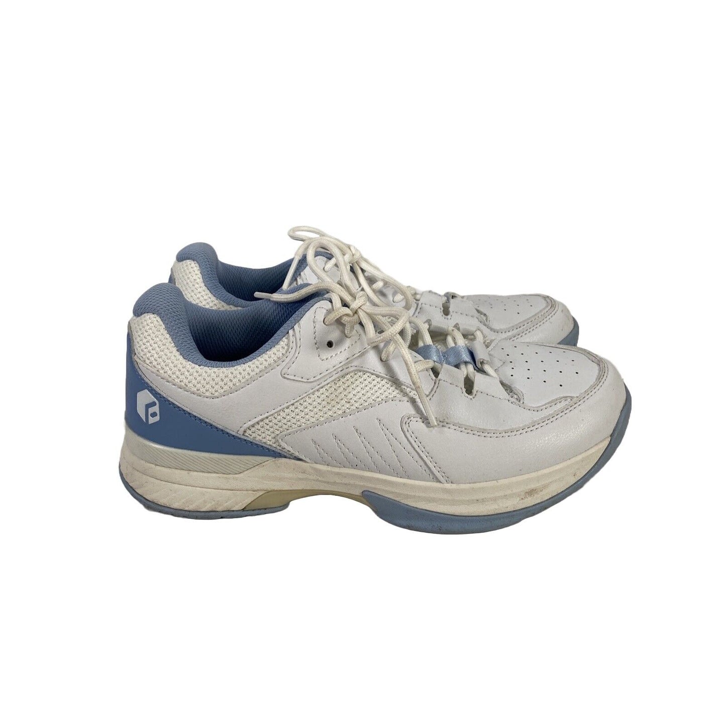 FitVille Women's White/Blue Lace Up Comfort Walking Shoes - 8 Wide