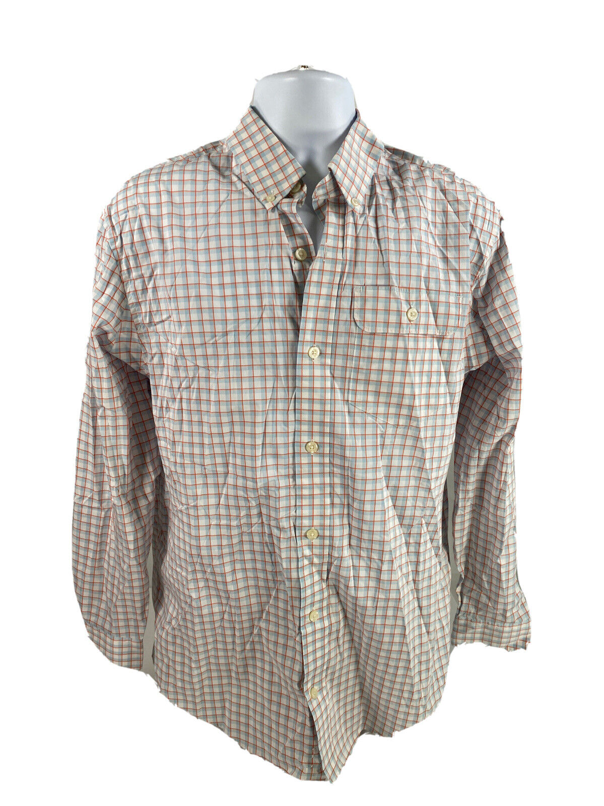 Duluth Trading Men's Blue/Red Checkered Relaxed Fit Button Up Shirt - M