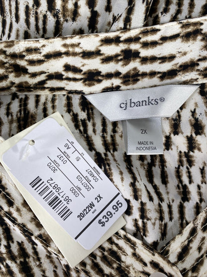 NEW CJ Banks Women's Beige/Brown Sleeveless Button Up Blouse - Plus 2X