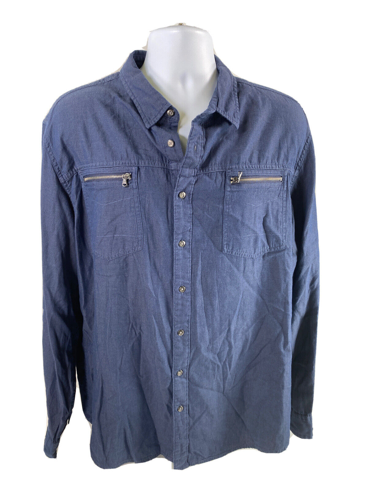 Rock &amp; Republic Camisa casual con botones de manga larga azul marino para hombre - XXL