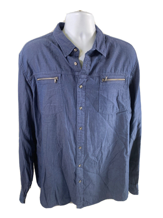 Rock & Republic Men's Navy Blue Long Sleeve Casual Button Up Shirt - XXL