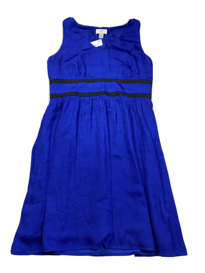 LOFT Women's Blue Sleeveless Satin V-Neck A-Line Dress - 8