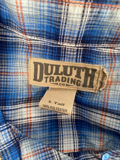 Duluth Trading Camisa con botones de ajuste estándar a cuadros azules para hombre - L Tall