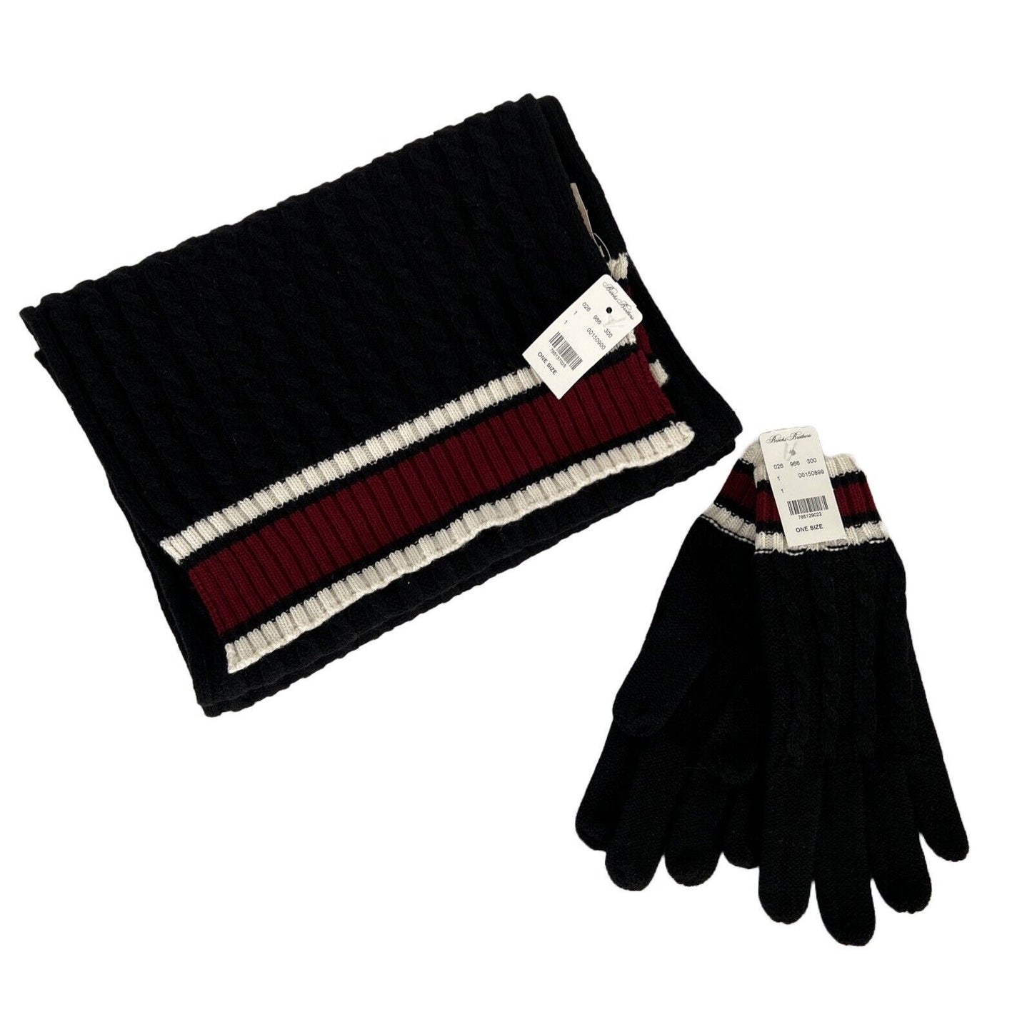 NEW Brooks Brothers Women's Black/Red Wool Scarf and Glove Set One Size