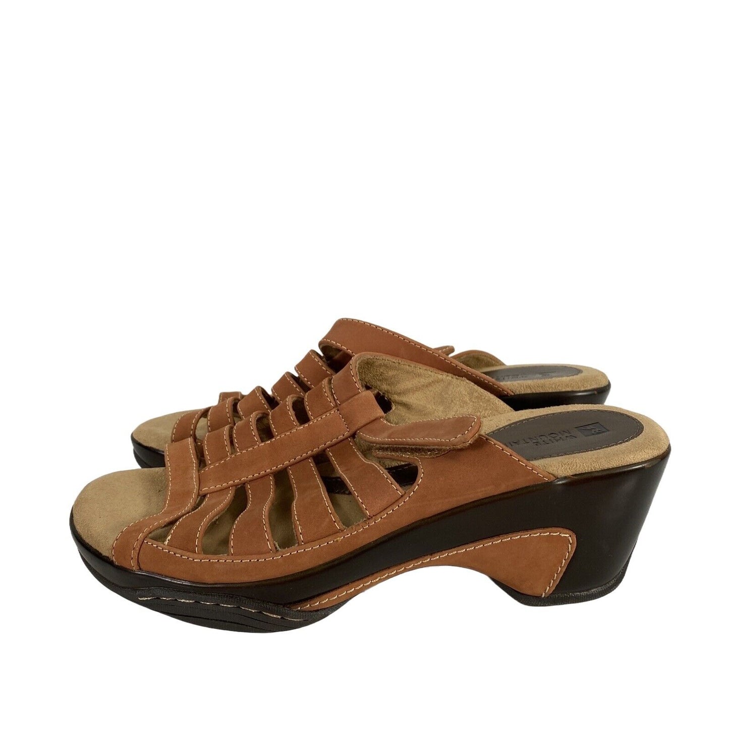 White Mountain Women's Brown Fabric Strappy Wedge Sandals - 9.5 M