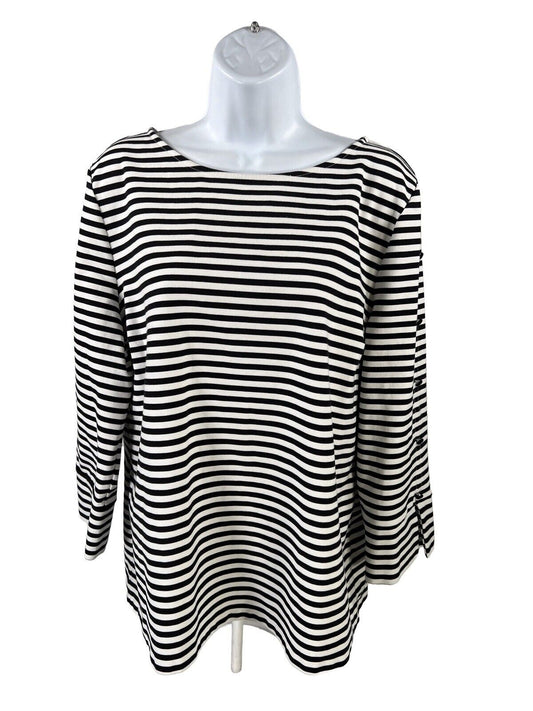 Talbots Women's White/Black Striped 3/4 Sleeve Shirt - XL